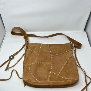 Lucky Brand Patchwork Boho Crossbody Purse Bag Leather Fringe